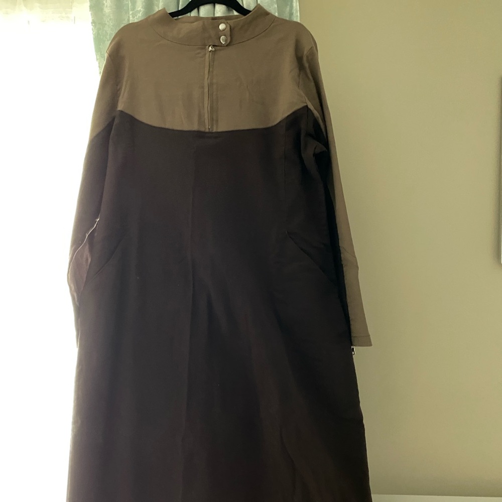 Two-Tone Brown and Beige Long Sleeve Dress